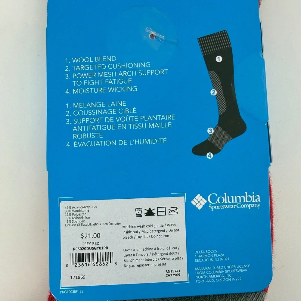 Columbia Mens Womens Ski Over-The-Calf Medium Weight‎ Wool Blend Socks Red M